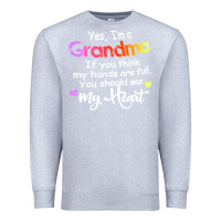 Heather Grey grandma t  shirt yes i'm grandma if you think my hands are full t  shi Premium Sweatshirt - linhVisuals