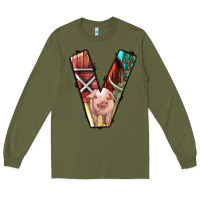 Army Green farm life alphabet lowercase letters v Long Sleeve Tee - BundleAndBundleShop