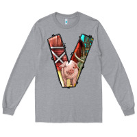 Heather Grey farm life alphabet lowercase letters v Long Sleeve Tee - BundleAndBundleShop