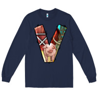Navy farm life alphabet lowercase letters v Long Sleeve Tee - BundleAndBundleShop