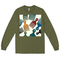 Army Green afro combs seamless patterns Long Sleeve Tee - BundleAndBundleShop