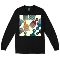 Black afro combs seamless patterns Long Sleeve Tee - BundleAndBundleShop