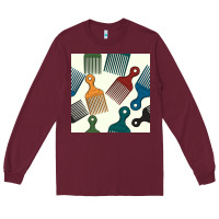 Burgundy afro combs seamless patterns Long Sleeve Tee - BundleAndBundleShop