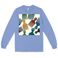 Colony Blue afro combs seamless patterns Long Sleeve Tee - BundleAndBundleShop