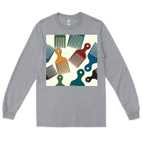 Heather Grey afro combs seamless patterns Long Sleeve Tee - BundleAndBundleShop