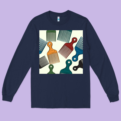 Afro Combs Seamless Patterns Long Sleeve Tee Designed By Bundleandbundleshop