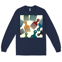 Navy afro combs seamless patterns Long Sleeve Tee - BundleAndBundleShop