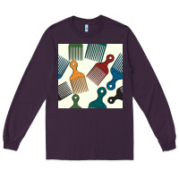 Plum afro combs seamless patterns Long Sleeve Tee - BundleAndBundleShop