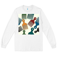 White afro combs seamless patterns Long Sleeve Tee - BundleAndBundleShop
