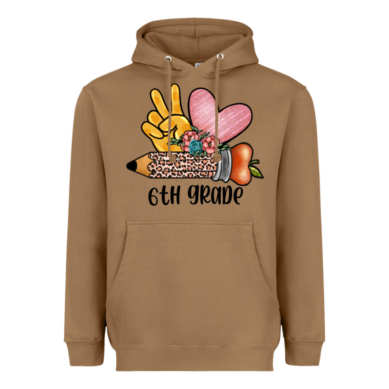 Peace Love 6th Grade Heavyweight Hoodie by JahusDesignShop | Teevron