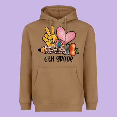 Peace Love 6th Grade Heavyweight Hoodie Designed By Jahusdesignshop
