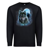Black t shirt, grey wolf hunting ground, icy moon, forest, galaxy Premium Sweatshirt - linhVisuals