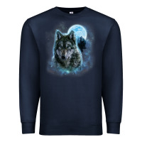 Navy t shirt, grey wolf hunting ground, icy moon, forest, galaxy Premium Sweatshirt - linhVisuals