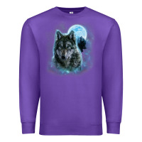 Purple t shirt, grey wolf hunting ground, icy moon, forest, galaxy Premium Sweatshirt - linhVisuals