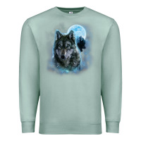 Seafoam t shirt, grey wolf hunting ground, icy moon, forest, galaxy Premium Sweatshirt - linhVisuals