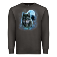 Smoke t shirt, grey wolf hunting ground, icy moon, forest, galaxy Premium Sweatshirt - linhVisuals