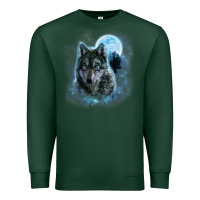 Sports Green t shirt, grey wolf hunting ground, icy moon, forest, galaxy Premium Sweatshirt - linhVisuals