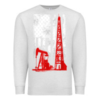 Oatmeal Heather oilfield shirt   us flag oil rig shirt Premium Sweatshirt - linhVisuals