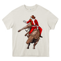 Cream santa riding a bull Heavy Core Tee - CowGirlArtShop
