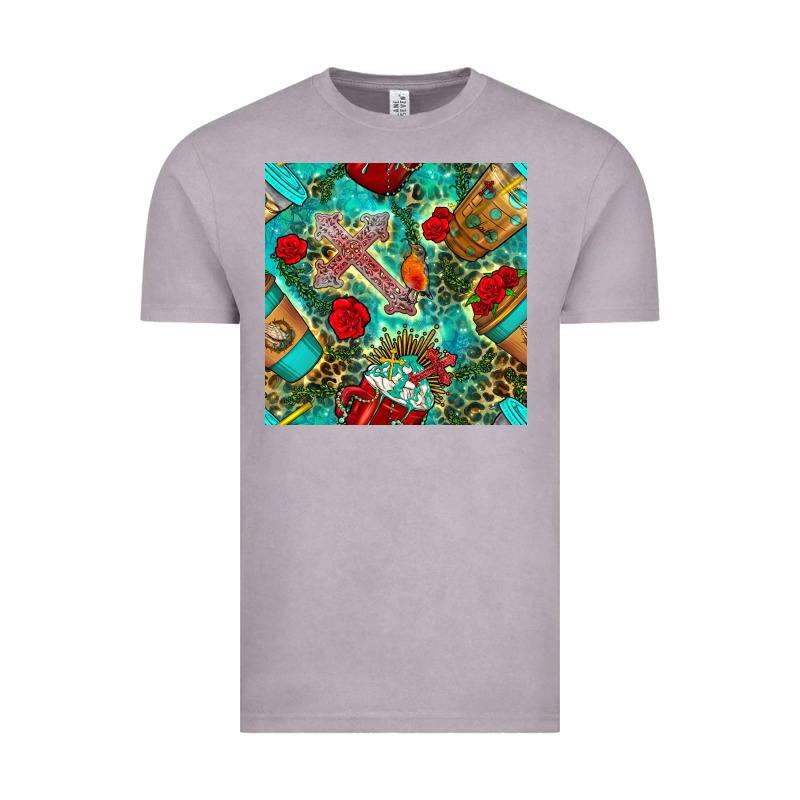 Faith Coffee Cup And Cross With Leopard And Roses Seamless Pattern Bbs Vintage Tee by BundleAndBundleShop | Teevron