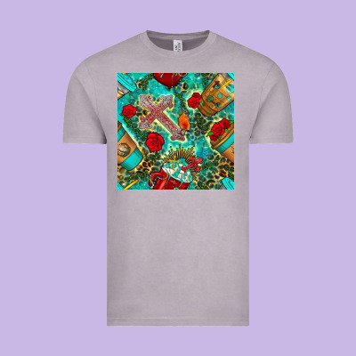 Faith Coffee Cup And Cross With Leopard And Roses Seamless Pattern Bbs Vintage Tee Designed By Bundleandbundleshop