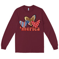 Burgundy merica 4th of july hearts Long Sleeve Tee - BundleAndBundleShop