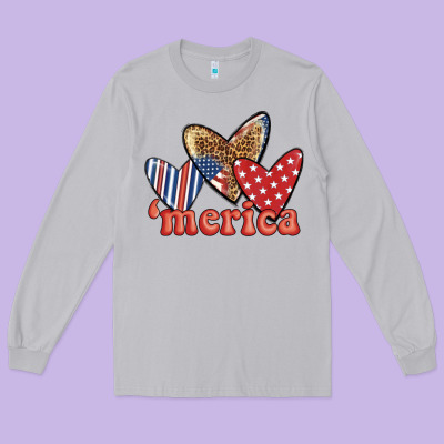 Merica 4th Of July Hearts Long Sleeve Tee Designed By Bundleandbundleshop