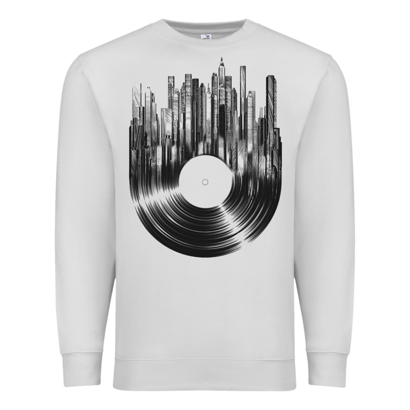 Vinyl Record Cityscape Premium Sweatshirt by linhVisuals | Teevron
