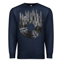 Navy vinyl record cityscape Premium Sweatshirt - linhVisuals