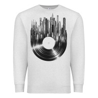Oatmeal Heather vinyl record cityscape Premium Sweatshirt - linhVisuals