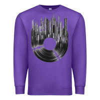 Purple vinyl record cityscape Premium Sweatshirt - linhVisuals