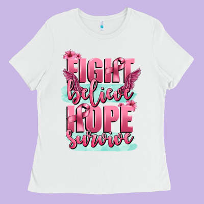 Fight Believe Hope Survive Cancer Awareness Ladies Tee Designed By Fadigitalartstudio