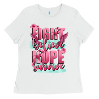 White fight believe hope survive cancer awareness Ladies Tee - FaDigitalArtStudio