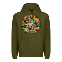 Army Green Highland Cow Pattern Premium Hoodie - Jasminsmagicworld