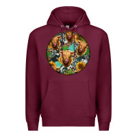 Burgundy Highland Cow Pattern Premium Hoodie - Jasminsmagicworld