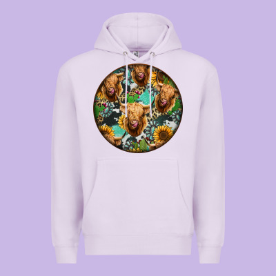Highland Cow Pattern Premium Hoodie Designed By Jasminsmagicworld