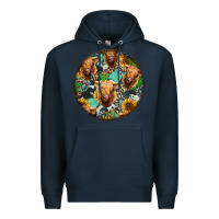 Navy Highland Cow Pattern Premium Hoodie - Jasminsmagicworld