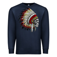 Navy native american indian chief skull motorcycle headdress  t shirt Premium Sweatshirt - linhVisuals