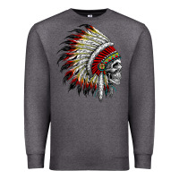 Charcoal Heather native american indian chief skull motorcycle headdress  t shirt Premium Sweatshirt - linhVisuals