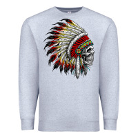 Heather Grey native american indian chief skull motorcycle headdress  t shirt Premium Sweatshirt - linhVisuals