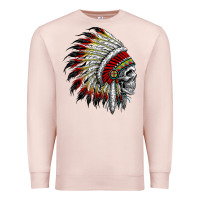 Pale Pink native american indian chief skull motorcycle headdress  t shirt Premium Sweatshirt - linhVisuals