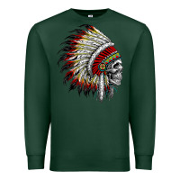 Sports Green native american indian chief skull motorcycle headdress  t shirt Premium Sweatshirt - linhVisuals