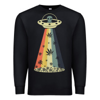Black vintage alien weed pot leaf ufo abduction marijuana cannabis t shirt Premium Sweatshirt - linhVisuals