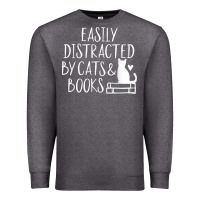 Charcoal Heather easily distracted by cats and books   cute book lover t shirt Premium Sweatshirt - linhVisuals