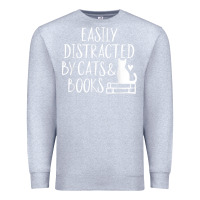 Heather Grey easily distracted by cats and books   cute book lover t shirt Premium Sweatshirt - linhVisuals