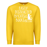 Lemon easily distracted by cats and books   cute book lover t shirt Premium Sweatshirt - linhVisuals