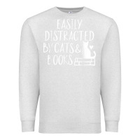 Oatmeal Heather easily distracted by cats and books   cute book lover t shirt Premium Sweatshirt - linhVisuals