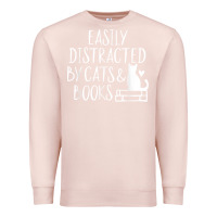 Pale Pink easily distracted by cats and books   cute book lover t shirt Premium Sweatshirt - linhVisuals