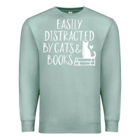 Seafoam easily distracted by cats and books   cute book lover t shirt Premium Sweatshirt - linhVisuals