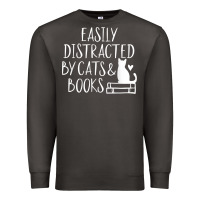 Smoke easily distracted by cats and books   cute book lover t shirt Premium Sweatshirt - linhVisuals
